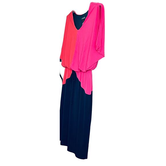 ENFOCUS STUDIO MIDI BLOUSON DRESS, WOMENS, 8, NAVY BLUE ORANGE PINK, TIE WAIST - Picture 3 of 8